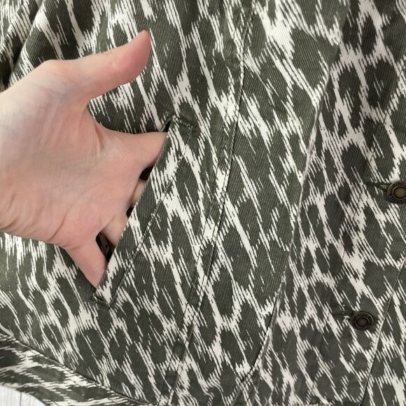 Jessica London Denim Jacket Women’s Sz 32W  Olive Green Cream Print - NEW - Picture 3 of 11